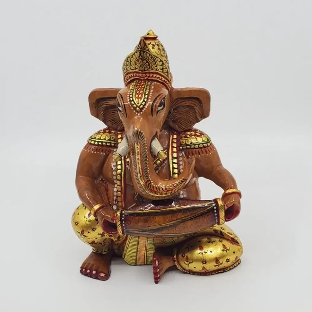 Vintage wood hand painted Ganesha figurine elephant god Ganesha Statue